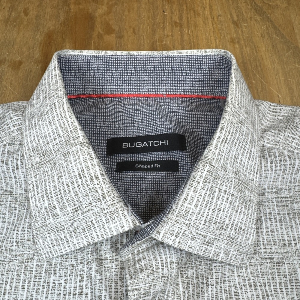 Bugatchi Uomo Shaped Fit Long Sleeve Button Down Shirt Mens M Gray Stripe Print - Picture 4 of 9